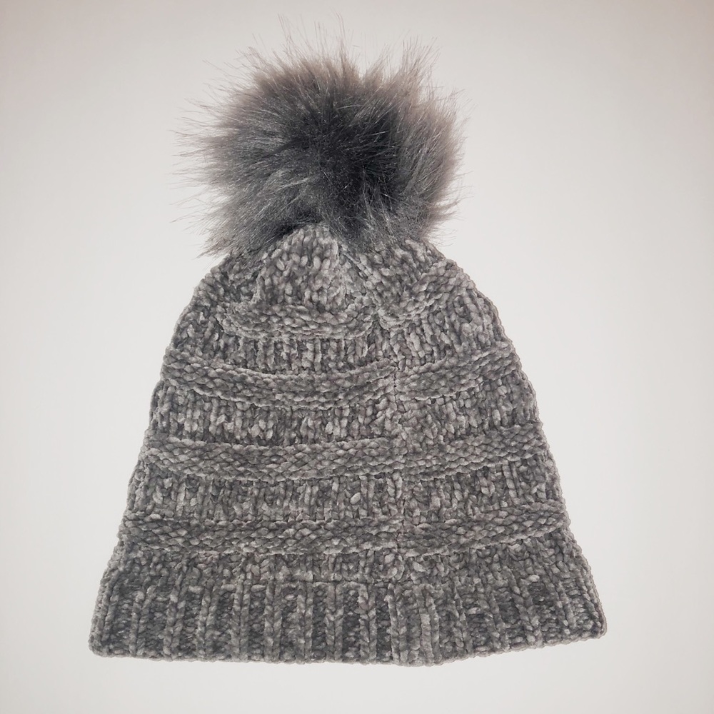 Gray Pom Beanie